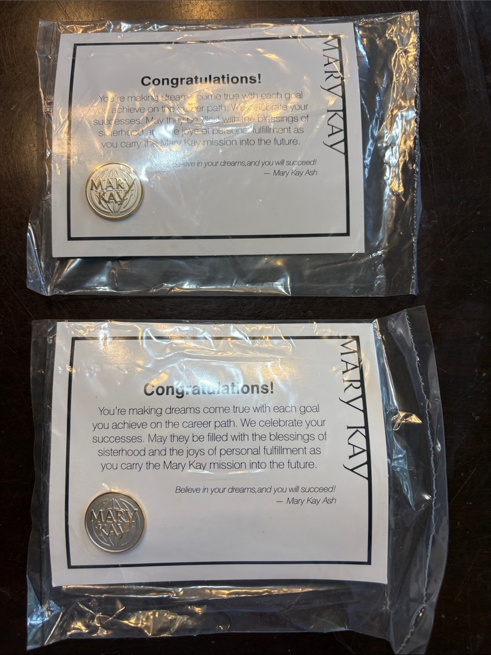 Mary Kay Gold & Silver Recognition Pins with Message Cards (set of 2) - Picture 1 of 4